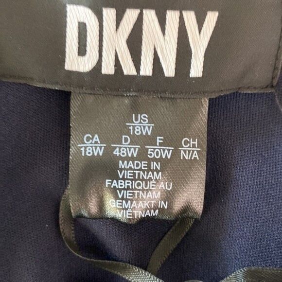 DKNY Navy Surplice Faux Wrap Chiffon Balloon Sleeve V-Neck Midi Party Dress - Picture 9 of 15